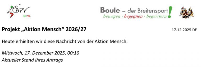 Aktueller Stand Projekt „Aktion Mensch“
